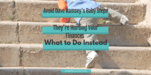 A child is climbing up the stairs with Dave Ramsey's Baby Steps text, guiding you on improving your finances.